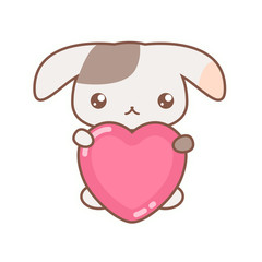 Funny cute kawaii Bunny with Heart Love Illustration can be used as print or card
