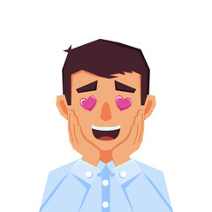man guy boy in love. emoji, facial expression, emotional face. Flat style Illustration