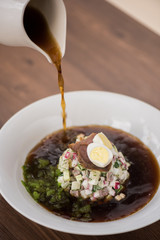 Traditional Russian kvass soup okroshka