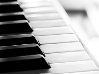 Black and white tone. Abstract and closeup of piano keys
