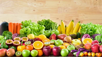 Zelfklevend Fotobehang Arrangement and various fresh fruits and vegetables for eating healthy © peangdao