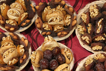dried apricots and figs and other dried fruits stuffed with waln