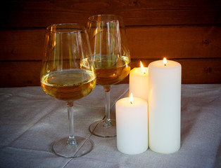 White wine with candles