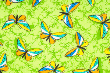 Cloth green butterfly. tissue, textile, cloth, fabric, material,