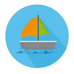 Flat Icon Boat With Waves On The Sea Long Shadow For Travel