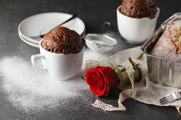 Valentine's setting  and coffee. Selective focus