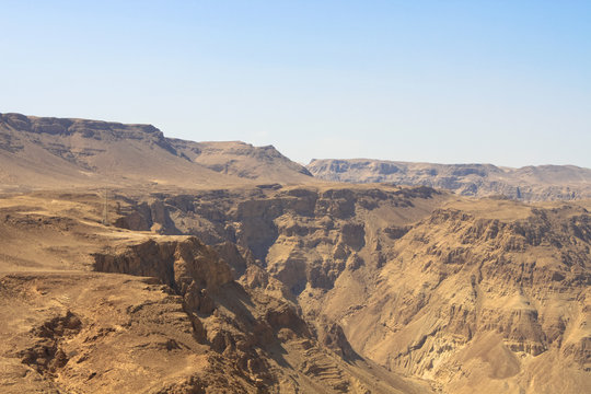 Masada With Ropeway And Dead Sea, Israel. Masada Was The Final Battlefield Of First Jewish–Roman War.