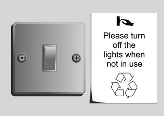 Monochrome light switch with save energy sticker 