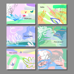 Fototapeta na wymiar Set of artistic colorful universal cards. Wedding, anniversary, birthday, holiday, party. Design for poster, card, invitation.