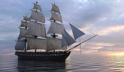 Fototapeta na wymiar Old Sailboat On The Sea 3D Illustration