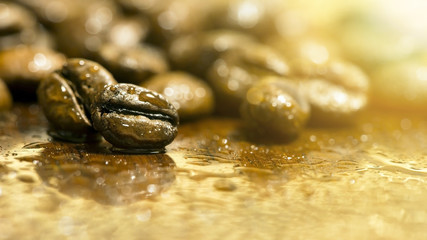 Website banner of fresh coffee beans closeup