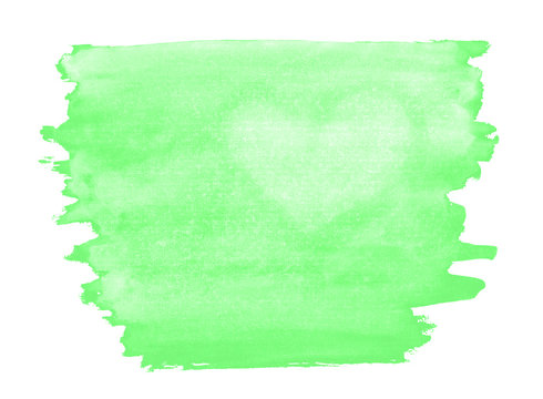 A fragment of a light green watercolor background with the light silhouette of the heart