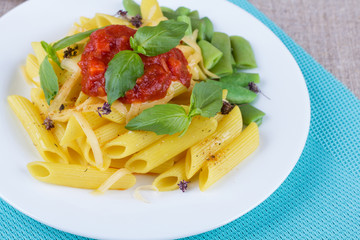 Pasta on a plate on the table