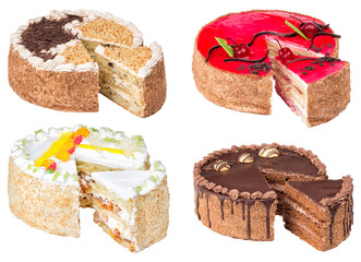 Cutted round cakes isolated on the white background