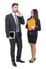 Businesswoman and businessman meeting