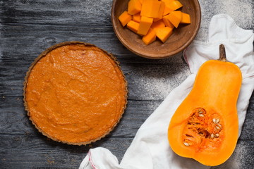 Pumpkin pie, butternut squash with seeds