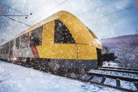 Yellow Train In The Snow