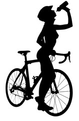 Silhouette of a naked woman with a bicycle