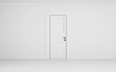 Empty white room with one door.
