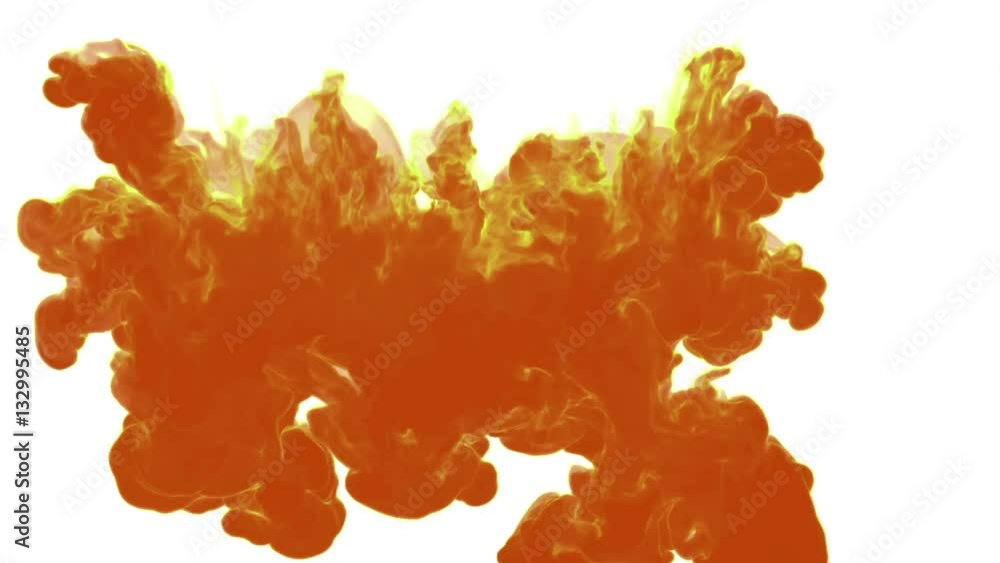 Poster orange ink background. ink in water on white background series. 3d render voxel graphics. version 1