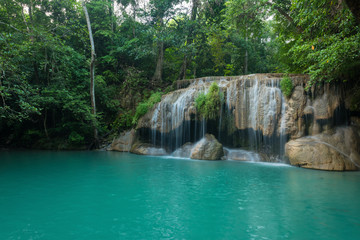 Fototapeta na wymiar Beautiful and very nice waterfall for relaxation, Erawan waterfall