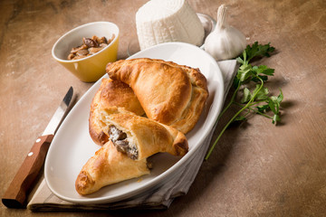 panzerotti stuffed with boletus mushrooms and ricotta cheese