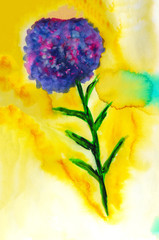 Watercolor flower on yellow background