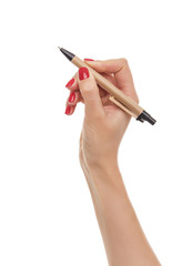 Woman's hand with a pen.