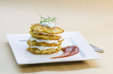 Plate of fried vegetarian potato pancakes