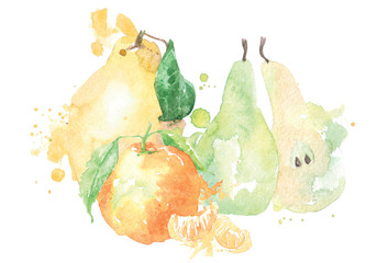Set of fruits in watercolor style. Isolated. - 132999038