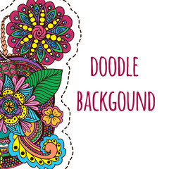 Hand drawn colored floral zentangle on white background
