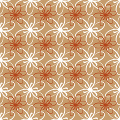Seamless floral pattern. White and orange flowers on a brown background.