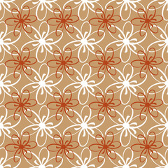 Fototapeta premium Seamless floral pattern. White and orange flowers on a brown background.