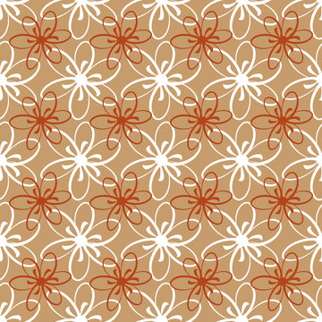 Seamless floral pattern. White and orange flowers on a brown background. © Anne Punch