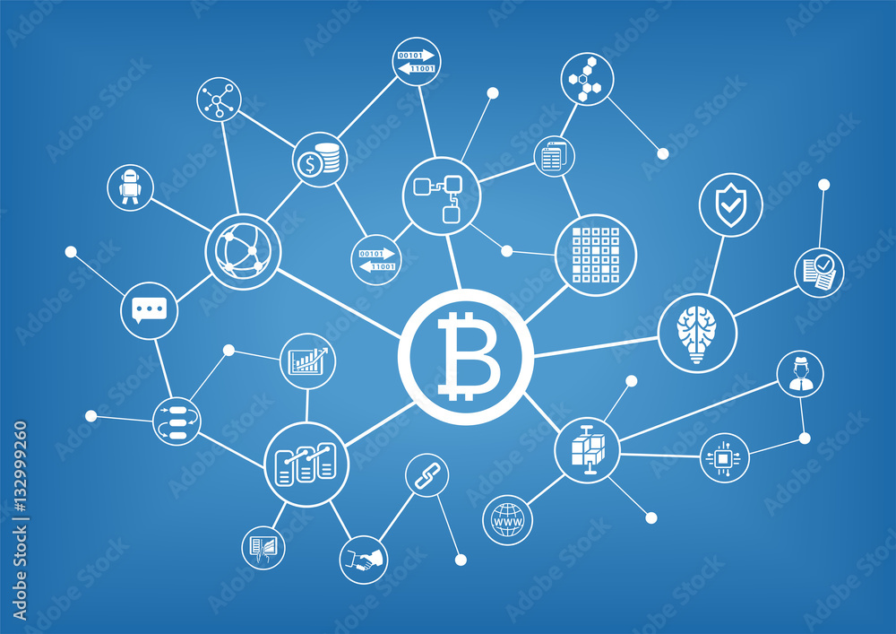 Aufkleber bitcoin and blockchain vector illustration background