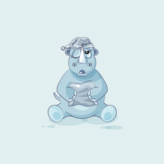 Illustration isolated emoji character cartoon sleepy rhinoceros in nightcap with pillow sticker emoticon