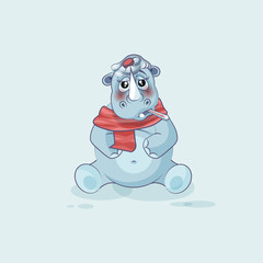 Illustration isolated emoji character cartoon rhinoceros sick with thermometer in mouth sticker emoticon