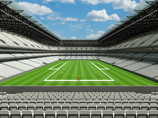 Fototapeta premium 3D render of large American football stadium with white seats and open roof with VIP boxes