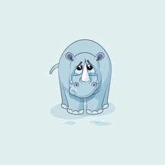 Illustration isolated emoji character cartoon sad and frustrated rhinoceros crying, tears sticker emoticon