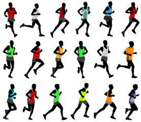 runners  in colored sportswear silhouettes - vector
