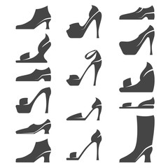 Set of women and men shoes icons silhouettes