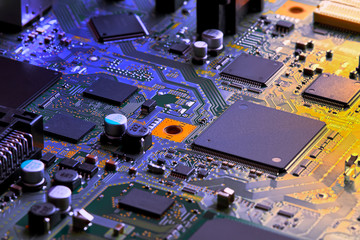 Electronic circuit board close up.