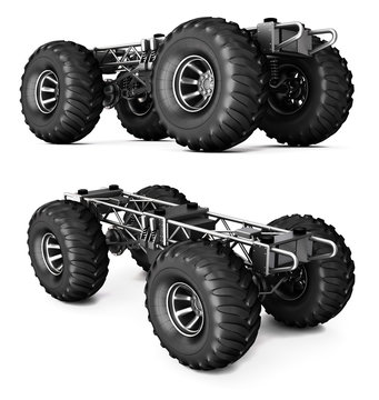 Frame With Wheels Monster Truck. Set 3d Image Isolated On White