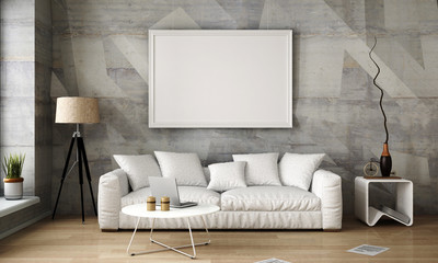 Interior with white sofa, 3d illustration
