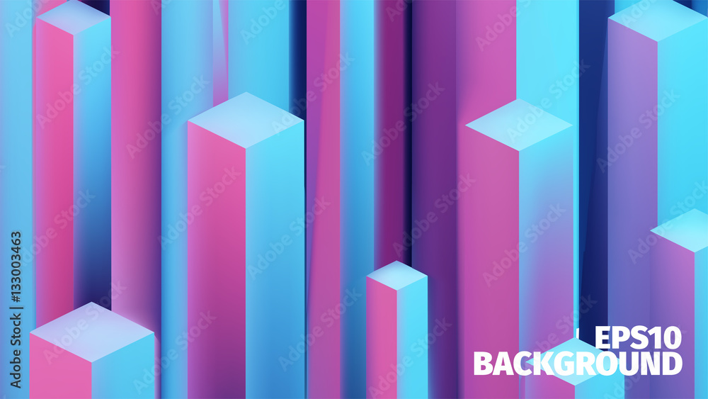 Poster abstract isometric boxes 3d background. vector cubes pattern. bright illustration