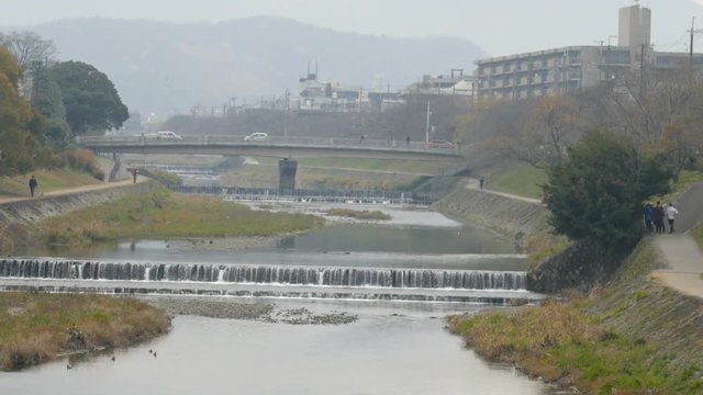 4K Video of Bridge, river at Mikage Dori, Kyoto, Japan