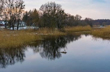 Fototapeta na wymiar Evening landscape with Hrun' river near Krasna Luka village in Poltavskaya oblast, Ukraine