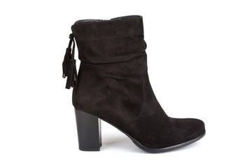 Black ankle boot with a tassel isolated on white