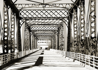 Walking bridge at Grand Rapids, Michigan in monochrome