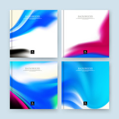 Abstract composition. Blue, pink, white color brochure set. Grunge flyer texture. Stained part construction. A4 title sheet. Creative figure icon. Smudge surface banner form. Elegant paint blur font.